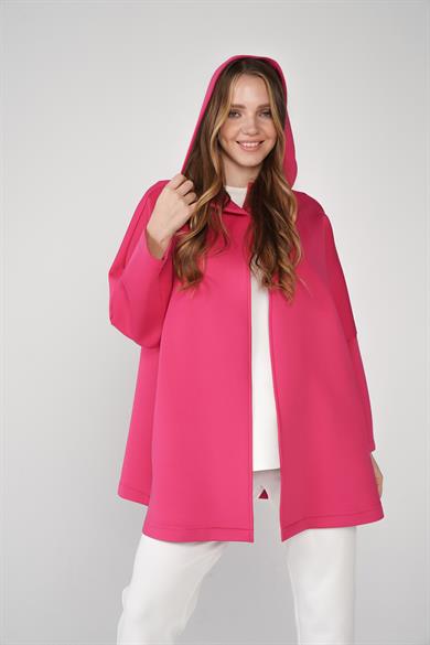 Puf Kumaş Kapüşonlu Cepli Yaka Çıtçıt Detaylı Nicole Kap Fuşya