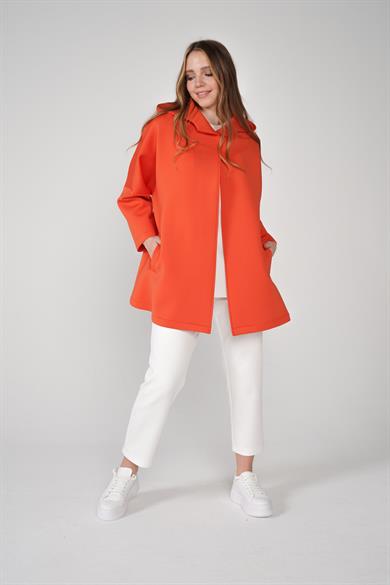 Puf Kumaş Kapüşonlu Cepli Yaka Çıtçıt Detaylı Nicole Kap Nar Çiçeği