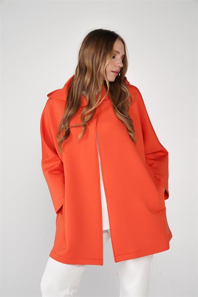 Puf Kumaş Kapüşonlu Cepli Yaka Çıtçıt Detaylı Nicole Kap Nar Çiçeği