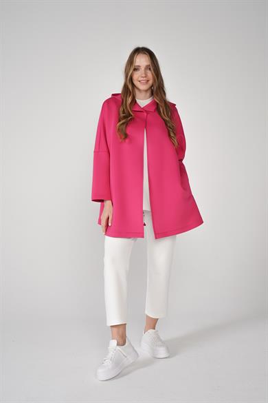 Puf Kumaş Kapüşonlu Cepli Yaka Çıtçıt Detaylı Nicole Kap Fuşya