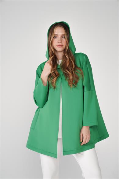 Puf Kumaş Kapüşonlu Cepli Yaka Çıtçıt Detaylı Nicole Kap Benetton Yeşil