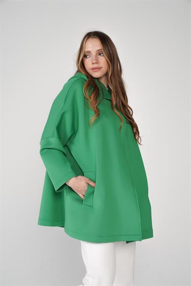 Puf Kumaş Kapüşonlu Cepli Yaka Çıtçıt Detaylı Nicole Kap Benetton Yeşil
