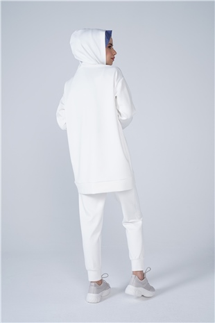 Scuba Kumaş Bilek Lastikli Pantolon Beyaz