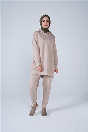 Scuba Kumaş Bilek Lastikli Pantolon Vizon