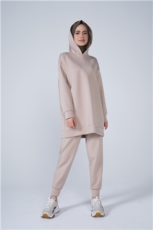 Scuba Kumaş Bilek Lastikli Pantolon Vizon