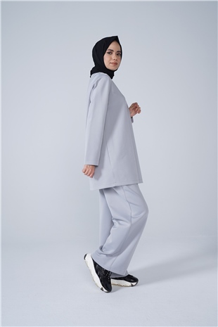 Scuba Kumaş Bisiklet Yaka Basic İkili Takım Gri