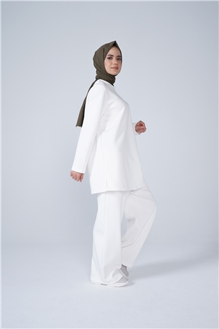 Scuba Kumaş Bisiklet Yaka Basic İkili Takım Beyaz