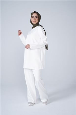 Scuba Kumaş Bisiklet Yaka Basic İkili Takım Beyaz