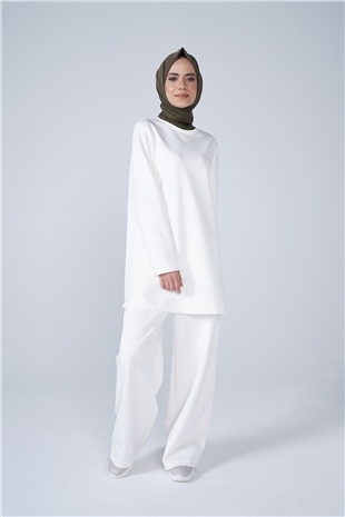 Scuba Kumaş Bisiklet Yaka Basic İkili Takım Beyaz