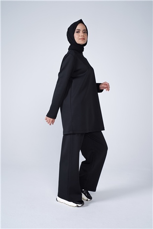 Scuba Kumaş Bisiklet Yaka Basic İkili Takım Siyah