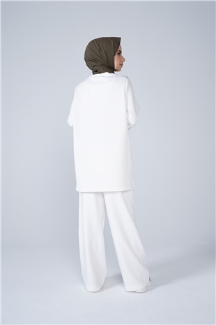 Scuba Kumaş Bisiklet Yaka Basic İkili Takım Beyaz