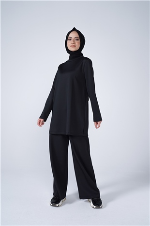 Scuba Kumaş Bisiklet Yaka Basic İkili Takım Siyah