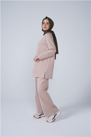 Scuba Kumaş Bisiklet Yaka Basic İkili Takım Vizon