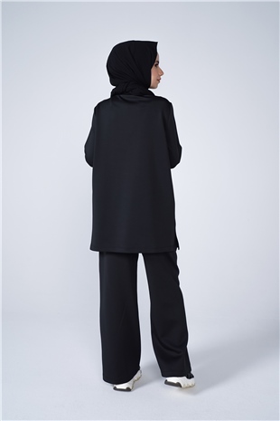 Scuba Kumaş Bisiklet Yaka Basic İkili Takım Siyah