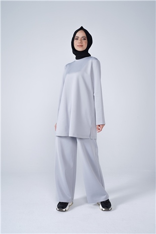 Scuba Kumaş Bisiklet Yaka Basic İkili Takım Gri