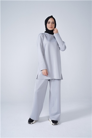 Scuba Kumaş Bisiklet Yaka Basic İkili Takım Gri