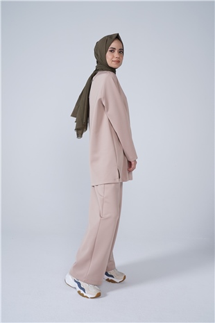 Scuba Kumaş Bisiklet Yaka Basic İkili Takım Vizon