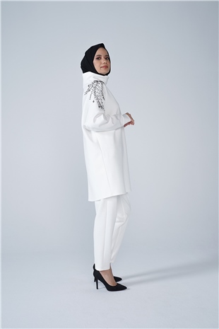 Scuba Kumaş Havuç Pantolon Beyaz