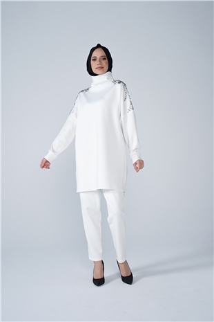 Scuba Kumaş Havuç Pantolon Beyaz