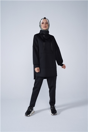 Scuba Kumaş Havuç Pantolon Siyah