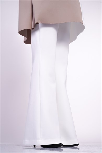 Scuba Kumaş İspanyol Paça Sasha Pantolon Beyaz