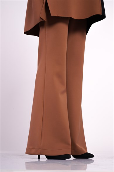 Scuba Kumaş İspanyol Paça Sasha Pantolon Taba