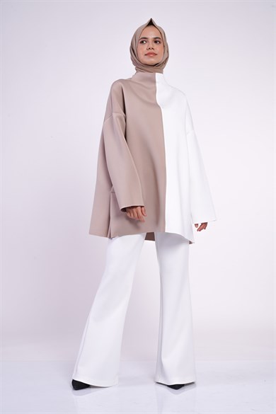 Scuba Kumaş İspanyol Paça Sasha Pantolon Beyaz