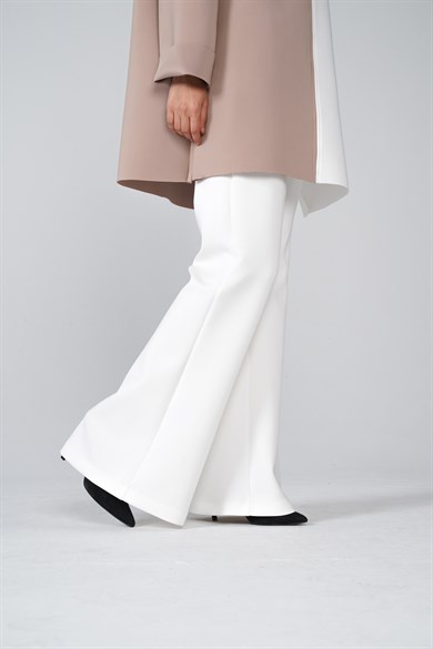 Scuba Kumaş İspanyol Paça Sasha Pantolon Beyaz