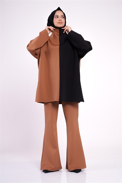 Scuba Kumaş İspanyol Paça Sasha Pantolon Taba