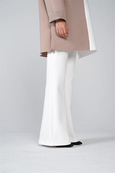 Scuba Kumaş İspanyol Paça Sasha Pantolon Beyaz