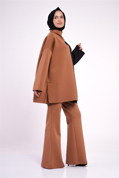 Scuba Kumaş İspanyol Paça Sasha Pantolon Taba