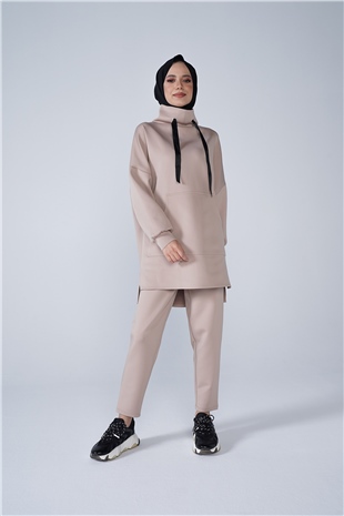 Scuba Kumaş Kanguru Cepli İkili Takım Vizon