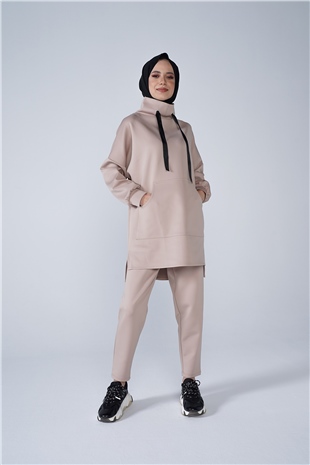 Scuba Kumaş Kanguru Cepli İkili Takım Vizon