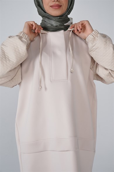 Scuba Kumaş Kapitone Garnili Kapüşonlu Nova İkili Takım Taş