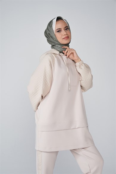 Scuba Kumaş Kapitone Garnili Kapüşonlu Nova İkili Takım Taş