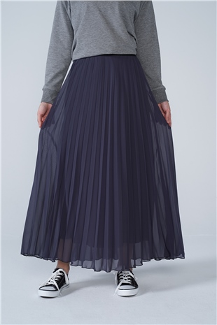 Şifon Astarlı Piliseli Etek Antrasit