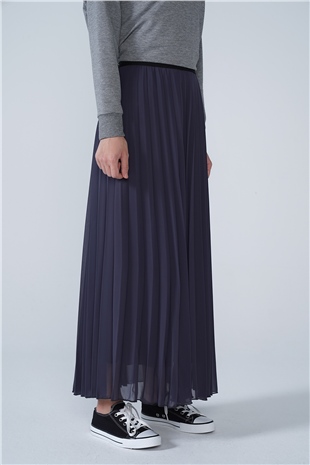 Şifon Astarlı Piliseli Etek Antrasit