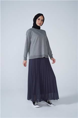 Şifon Astarlı Piliseli Etek Antrasit