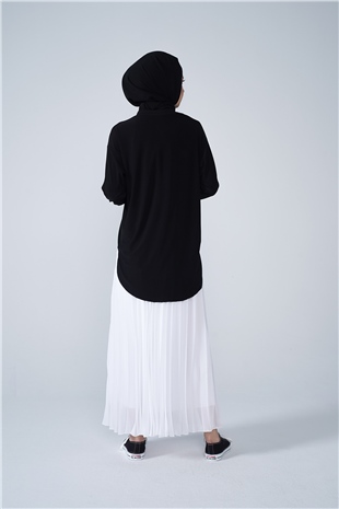 Şifon Astarlı Piliseli Etek Beyaz