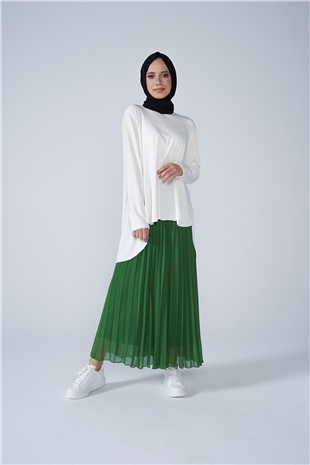 Şifon Astarlı Piliseli Etek Koyu Yeşil