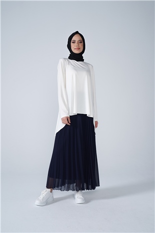 Şifon Astarlı Piliseli Etek Lacivert