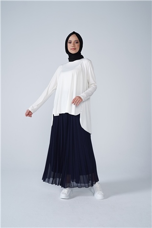 Şifon Astarlı Piliseli Etek Lacivert