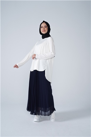 Şifon Astarlı Piliseli Etek Lacivert