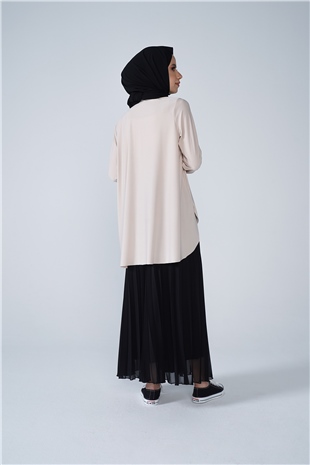 Şifon Astarlı Piliseli Etek Siyah