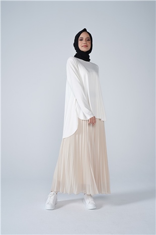 Şifon Astarlı Piliseli Etek Vizon