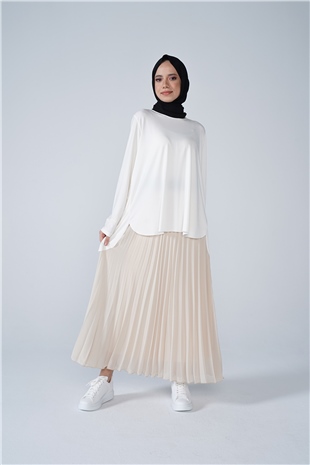 Şifon Astarlı Piliseli Etek Vizon