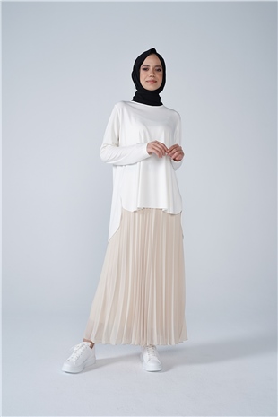 Şifon Astarlı Piliseli Etek Vizon