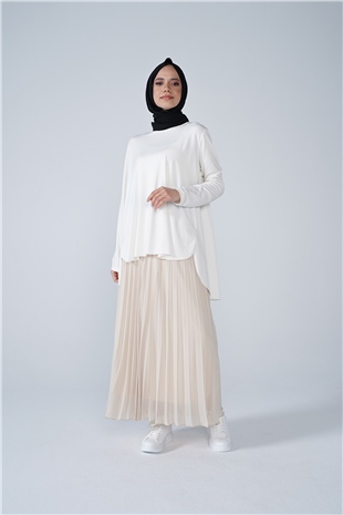 Şifon Astarlı Piliseli Etek Vizon