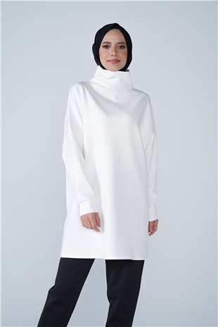 Yüksek Yaka Basic Scuba Tunik Beyaz
