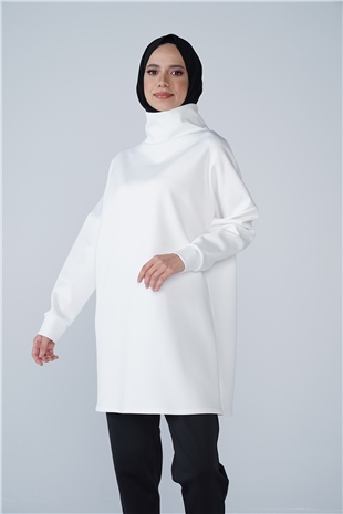 Yüksek Yaka Basic Scuba Tunik Beyaz
